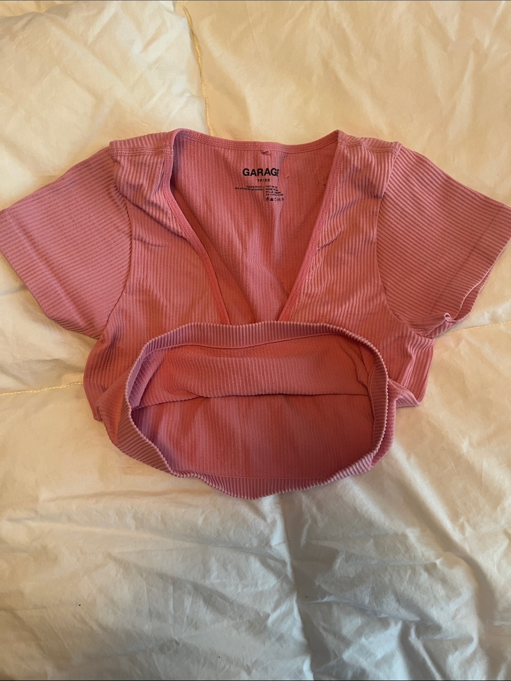Garage Pink Ribbed V-Neck Crop Top - Picture 5 of 5